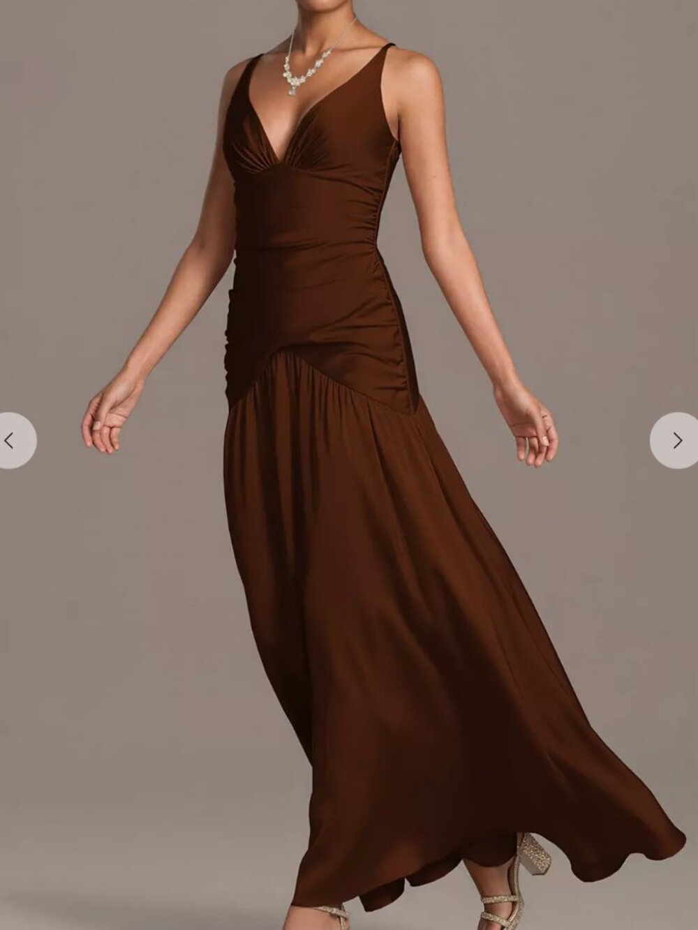 Matte Satin Drop Waist V-Neck Tank Dress